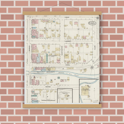 Old map wall art mockup — magnetic wood frame on brick wall — Sanborn Fire Insurance Map from Wabash, Wabash County, Indiana (1887), Sheet #0003