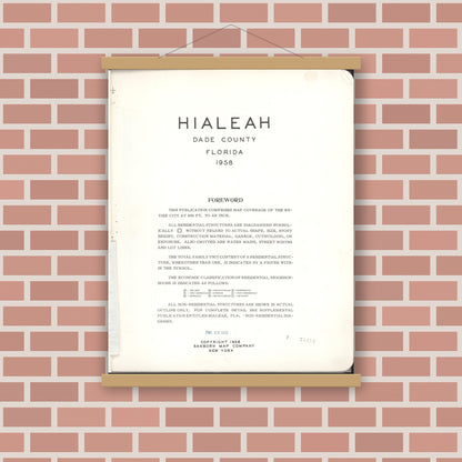 Old map wall art mockup — magnetic wood frame on brick wall — Sanborn Fire Insurance Map from Hialeah, Dade County, Florida (1958), Sheet #0001