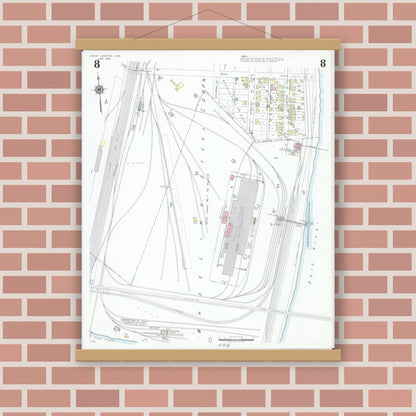 Old map wall art mockup — magnetic wood frame on brick wall — Sanborn Fire Insurance Map from Mingo Junction, Jefferson County, Ohio (1946), Sheet #0008