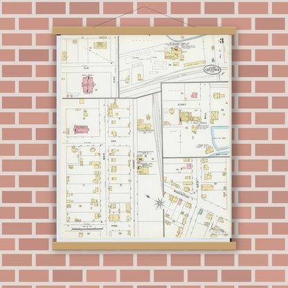 Old map wall art mockup — magnetic wood frame on brick wall — Sanborn Fire Insurance Map from Leetonia, Columbiana County, Ohio (1898), Sheet #0003
