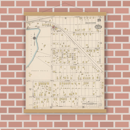 Old map wall art mockup — magnetic wood frame on brick wall — Sanborn Fire Insurance Map from Lakeland, Polk County, Florida (1922), Sheet #0023