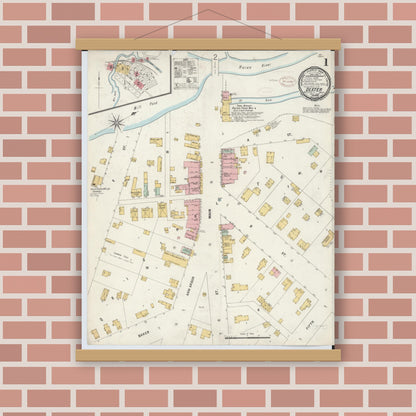 Old map wall art mockup — magnetic wood frame on brick wall — Sanborn Fire Insurance Map from Dexter, Washtenaw County, Michigan (1899) - Complete Map Set