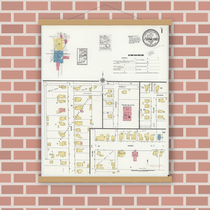 Old map wall art mockup — magnetic wood frame on brick wall — Sanborn Fire Insurance Map from Farmland, Randolph County, Indiana (1920) - Complete Map Set