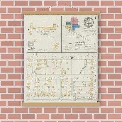 Old map wall art mockup — magnetic wood frame on brick wall — Sanborn Fire Insurance Map from New Paris, Preble County, Ohio (1911) - Complete Map Set