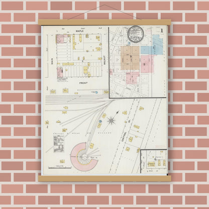 Old map wall art mockup — magnetic wood frame on brick wall — Sanborn Fire Insurance Map from Slater, Saline County, Missouri (1890) - Complete Map Set