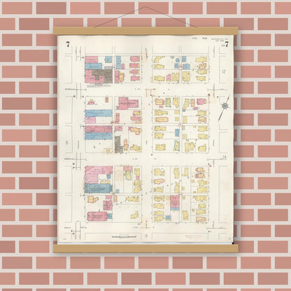 Old map wall art mockup — magnetic wood frame on brick wall — Sanborn Fire Insurance Map from Michigan City, La Porte County, Indiana (1948), Sheet #0007
