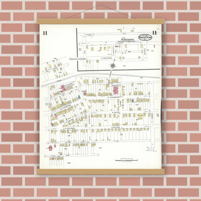 Old map wall art mockup — magnetic wood frame on brick wall — Sanborn Fire Insurance Map from Mauch Chunk, Carbon County, Pennsylvania (1923), Sheet #0011