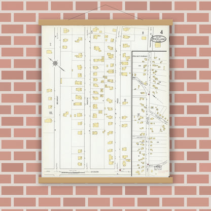 Old map wall art mockup — magnetic wood frame on brick wall — Sanborn Fire Insurance Map from Rockland, Plymouth County, Massachusetts (1917), Sheet #0004