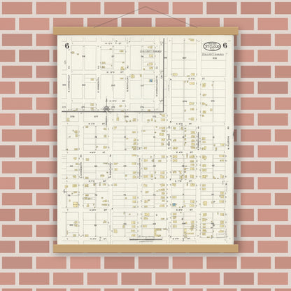 Old map wall art mockup — magnetic wood frame on brick wall — Sanborn Fire Insurance Map from Saint Cloud, Osceola County, Florida (1924), Sheet #0006