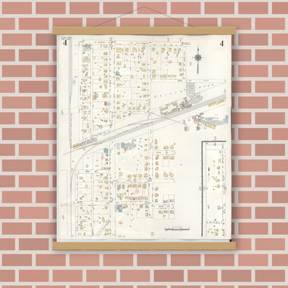 Old map wall art mockup — magnetic wood frame on brick wall — Sanborn Fire Insurance Map from Plano, Collin County, Texas (1961), Sheet #0004