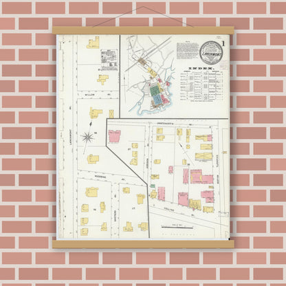 Old map wall art mockup — magnetic wood frame on brick wall — Sanborn Fire Insurance Map from Larchmont, Westchester County, New York (1904) - Complete Map Set