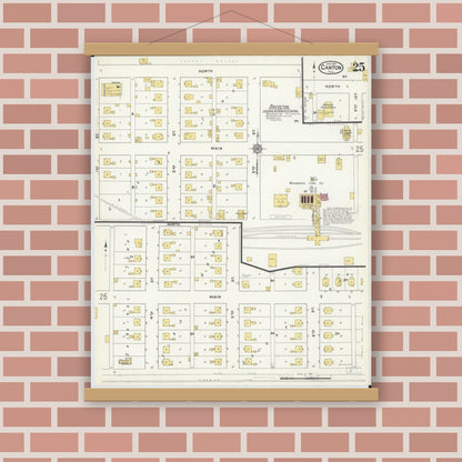 Old map wall art mockup — magnetic wood frame on brick wall — Sanborn Fire Insurance Map from Canton, Fulton County, Illinois (1917), Sheet #0025