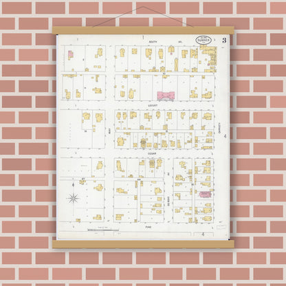 Old map wall art mockup — magnetic wood frame on brick wall — Sanborn Fire Insurance Map from Sumner, Lawrence County, Illinois (1899), Sheet #0003