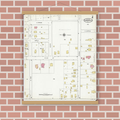 Old map wall art mockup — magnetic wood frame on brick wall — Sanborn Fire Insurance Map from Edwardsville, Madison County, Illinois (1921), Sheet #0004