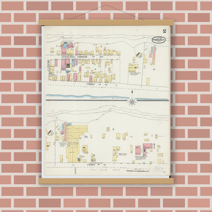 Old map wall art mockup — magnetic wood frame on brick wall — Sanborn Fire Insurance Map from Pomeroy, Meigs County, Ohio (1893), Sheet #0002