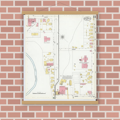 Old map wall art mockup — magnetic wood frame on brick wall — Sanborn Fire Insurance Map from Gallipolis, Gallia County, Ohio (1900), Sheet #0011