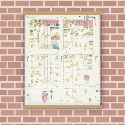 Old map wall art mockup — magnetic wood frame on brick wall — Sanborn Fire Insurance Map from Antigo, Langlade County, Wisconsin (1909), Sheet #0011