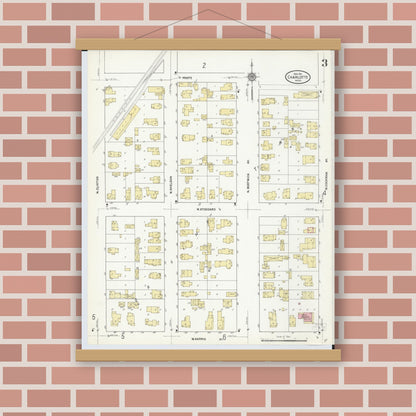 Old map wall art mockup — magnetic wood frame on brick wall — Sanborn Fire Insurance Map from Charlotte, Eaton County, Michigan (1911), Sheet #0003
