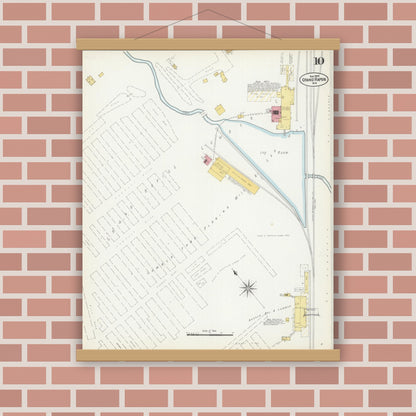 Old map wall art mockup — magnetic wood frame on brick wall — Sanborn Fire Insurance Map from Grand Rapids, Wood County, Wisconsin (1902), Sheet #0010