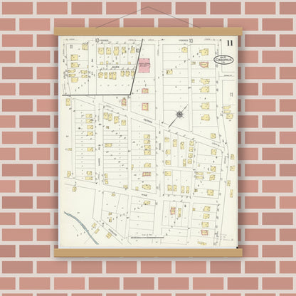 Old map wall art mockup — magnetic wood frame on brick wall — Sanborn Fire Insurance Map from Coraopolis, Allegheny County, Pennsylvania (1911), Sheet #0011