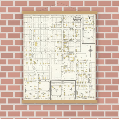 Old map wall art mockup — magnetic wood frame on brick wall — Sanborn Fire Insurance Map from Breckenridge, Stephens County, Texas (1921), Sheet #0011