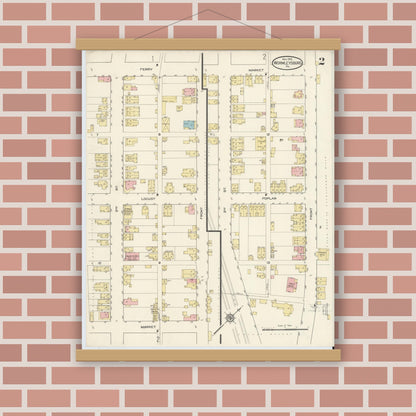 Old map wall art mockup — magnetic wood frame on brick wall — Sanborn Fire Insurance Map from Wormleysburg, Cumberland County, Pennsylvania (1913), Sheet #0002