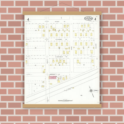 Old map wall art mockup — magnetic wood frame on brick wall — Sanborn Fire Insurance Map from Goose Creek, Harris County, Texas (1926), Sheet #0004