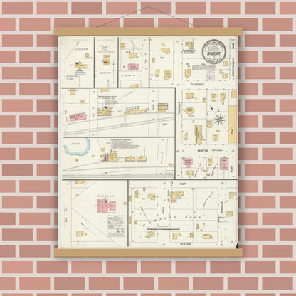 Old map wall art mockup — magnetic wood frame on brick wall — Sanborn Fire Insurance Map from Windsor, Henry County, Missouri (1902) - Complete Map Set