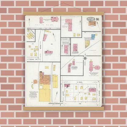 Old map wall art mockup — magnetic wood frame on brick wall — Sanborn Fire Insurance Map from Albert Lea, Freeborn County, Minnesota (1918), Sheet #0016