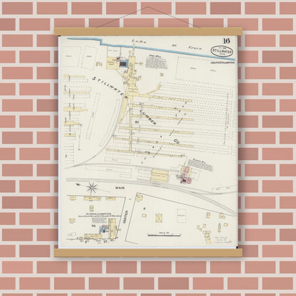 Old map wall art mockup — magnetic wood frame on brick wall — Sanborn Fire Insurance Map from Stillwater, Washington County, Minnesota (1888), Sheet #0016