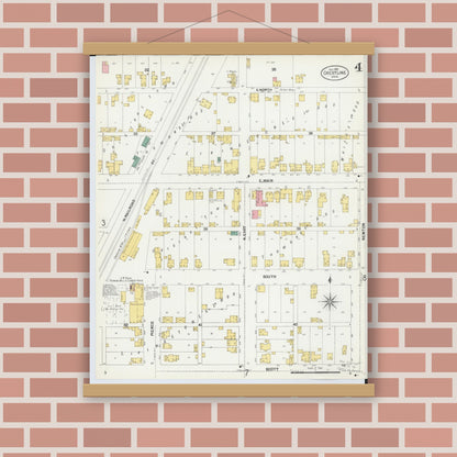 Old map wall art mockup — magnetic wood frame on brick wall — Sanborn Fire Insurance Map from Crestline, Crawford County, Ohio (1901), Sheet #0004