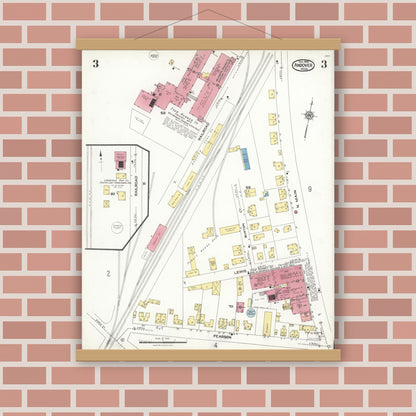 Old map wall art mockup — magnetic wood frame on brick wall — Sanborn Fire Insurance Map from Andover, Essex County, Massachusetts (1923), Sheet #0003