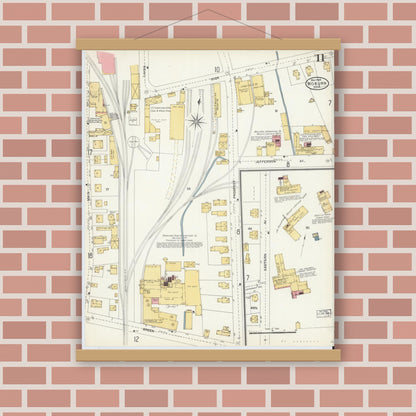 Old map wall art mockup — magnetic wood frame on brick wall — Sanborn Fire Insurance Map from Woburn, Middlesex County, Massachusetts (1904), Sheet #0011