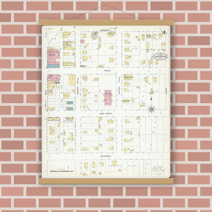 Old map wall art mockup — magnetic wood frame on brick wall — Sanborn Fire Insurance Map from Lake Crystal, Blue Earth County, Minnesota (1908), Sheet #0004