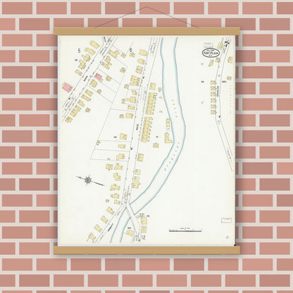 Old map wall art mockup — magnetic wood frame on brick wall — Sanborn Fire Insurance Map from Fort Plain, Montgomery County, New York (1912), Sheet #0007