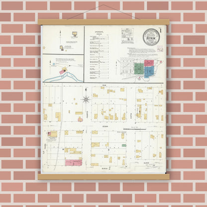 Old map wall art mockup — magnetic wood frame on brick wall — Sanborn Fire Insurance Map from Aitkin, Aitkin County, Minnesota (1908) - Complete Map Set