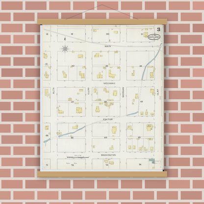 Old map wall art mockup — magnetic wood frame on brick wall — Sanborn Fire Insurance Map from Ashland, Cass County, Illinois (1894), Sheet #0003