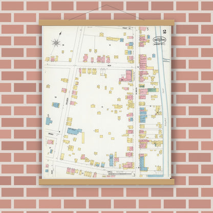 Old map wall art mockup — magnetic wood frame on brick wall — Sanborn Fire Insurance Map from Royersford, Montgomery County, Pennsylvania (1902), Sheet #0002