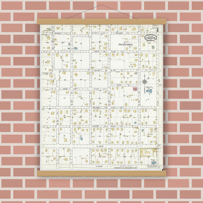 Old map wall art mockup — magnetic wood frame on brick wall — Sanborn Fire Insurance Map from Comanche, Comanche County, Texas (1915), Sheet #0004