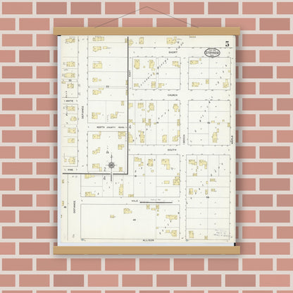 Old map wall art mockup — magnetic wood frame on brick wall — Sanborn Fire Insurance Map from Stryker, Williams County, Ohio (1916), Sheet #0005