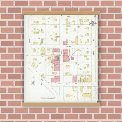 Old map wall art mockup — magnetic wood frame on brick wall — Sanborn Fire Insurance Map from Manistique, Schoolcraft County, Michigan (1900), Sheet #0008