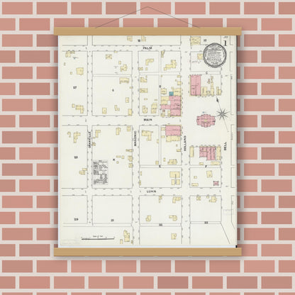 Old map wall art mockup — magnetic wood frame on brick wall — Sanborn Fire Insurance Map from Bellville, Austin County, Texas (1891) - Complete Map Set