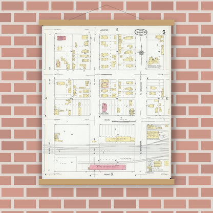Old map wall art mockup — magnetic wood frame on brick wall — Sanborn Fire Insurance Map from Brainerd, Crow Wing County, Minnesota (1917), Sheet #0005