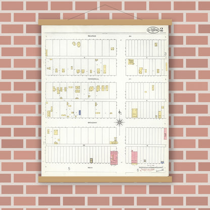 Old map wall art mockup — magnetic wood frame on brick wall — Sanborn Fire Insurance Map from El Centro, Imperial County, California (1910), Sheet #0002