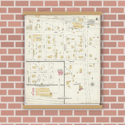 Old map wall art mockup — magnetic wood frame on brick wall — Sanborn Fire Insurance Map from Paw Paw, Lee County, Illinois (1902), Sheet #0002