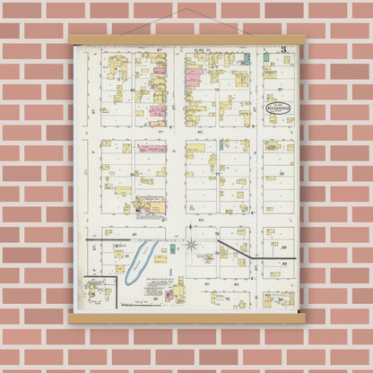 Old map wall art mockup — magnetic wood frame on brick wall — Sanborn Fire Insurance Map from Alexandria, Douglas County, Minnesota (1892), Sheet #0003
