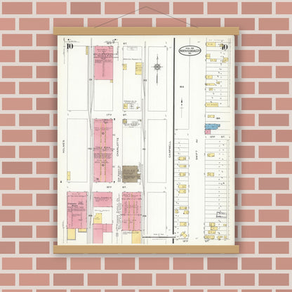 Old map wall art mockup — magnetic wood frame on brick wall — Sanborn Fire Insurance Map from North Kansas City, Clay County, Missouri (1926), Sheet #0010