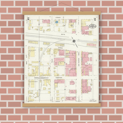 Old map wall art mockup — magnetic wood frame on brick wall — Sanborn Fire Insurance Map from San Benito, Cameron County, Texas (1925), Sheet #0002
