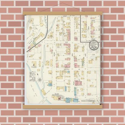 Old map wall art mockup — magnetic wood frame on brick wall — Sanborn Fire Insurance Map from Milford, Clermont And Hamilton County, Ohio (1898), Sheet #0001