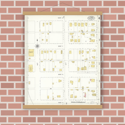 Old map wall art mockup — magnetic wood frame on brick wall — Sanborn Fire Insurance Map from Colton, San Bernardino County, California (1907), Sheet #0004